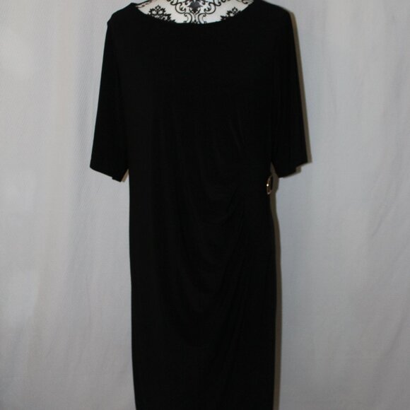 Jessica Howard Rutched Side Buckle Sheath Dress Office Black Cocktail 18W EUC - Picture 1 of 11